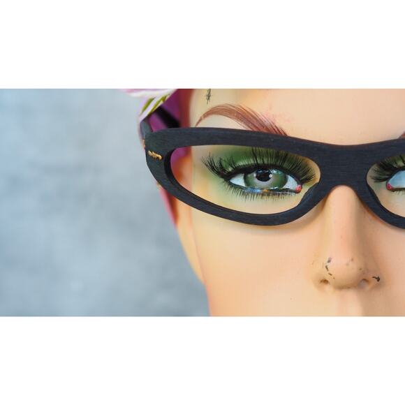 Vintage 1960s De Lotto Cat Eye Eyeglasses Frame Faux Wood Pin up Italy NOS main image 4